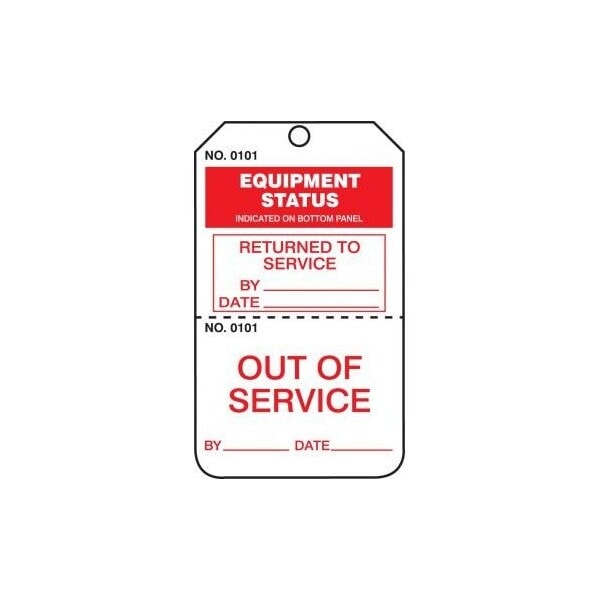 Accuform Safety Tags, EQUIPMENT STATUS OUT OF SERVICE/RETURNED TO SERVICE, Perforated, 5.75in x 3.25in, 5PK TPP228PTM - main